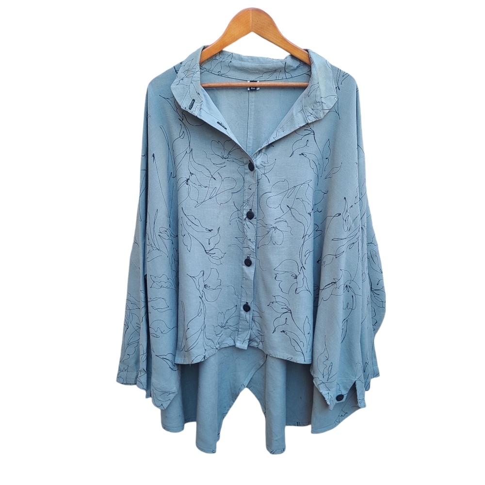 Dress to Kill | Floral Assymetric Long Sleeve Lagenlook Button Up Shirt Jacket